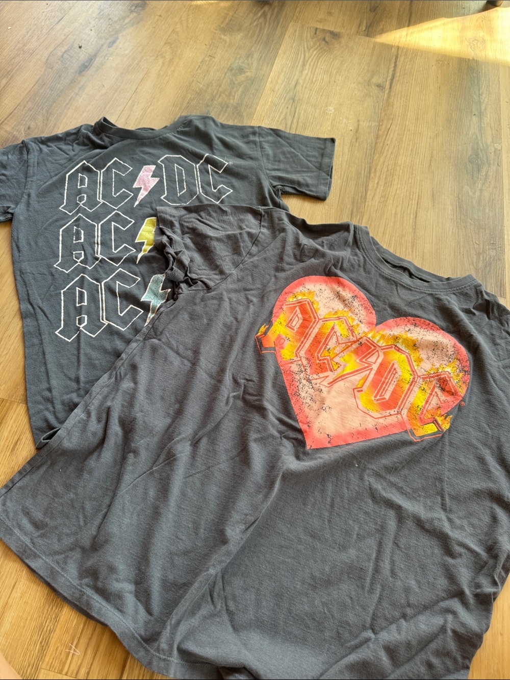AC/DC Black Short Sleeve Tee with Red Heart Graphic